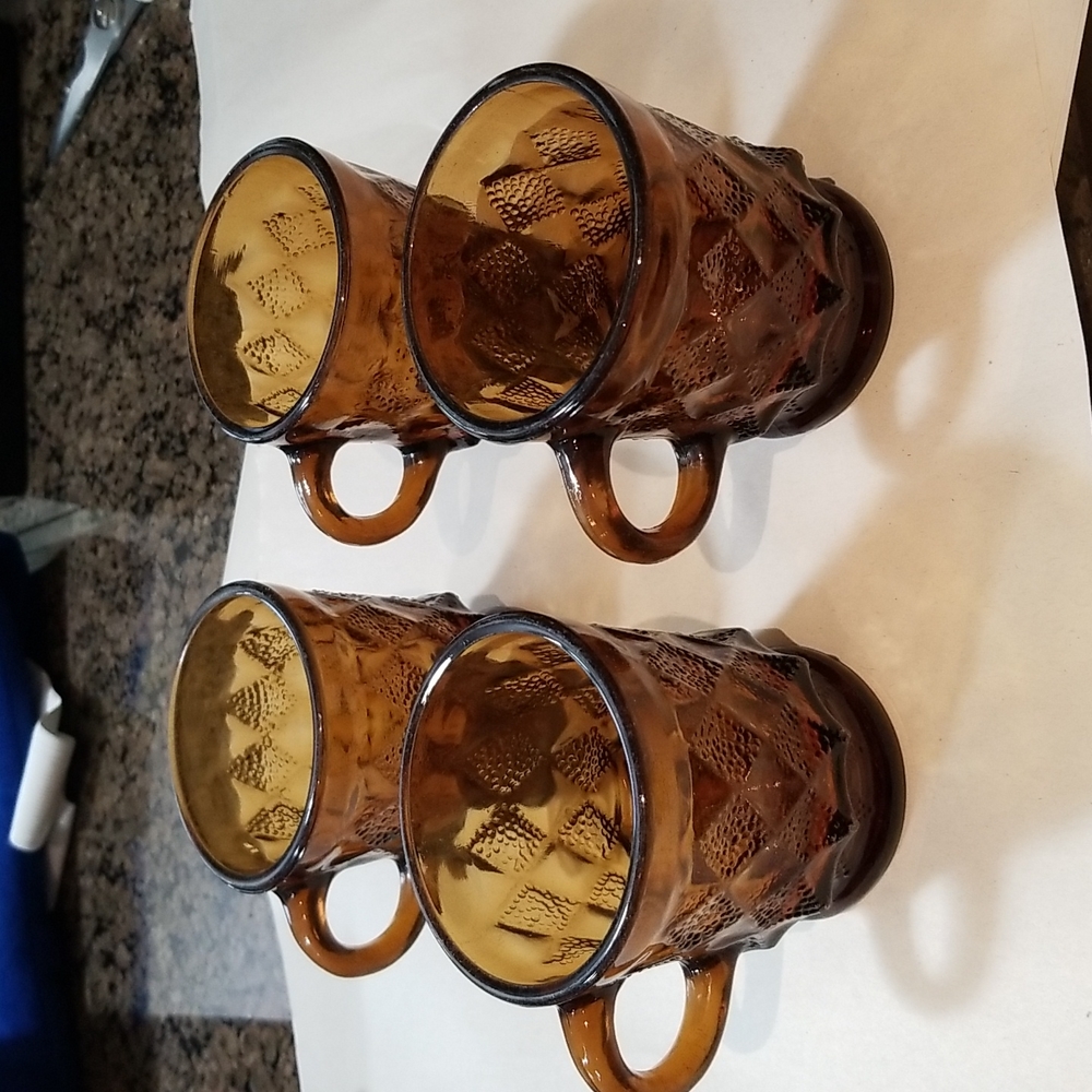 Vintage Anchor Hocking Fire King Amber Glass Mugs Set of 4